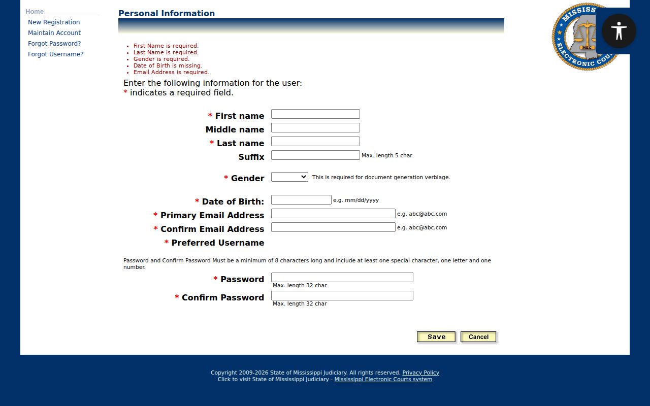 Newton County case search PAMEC personal information form