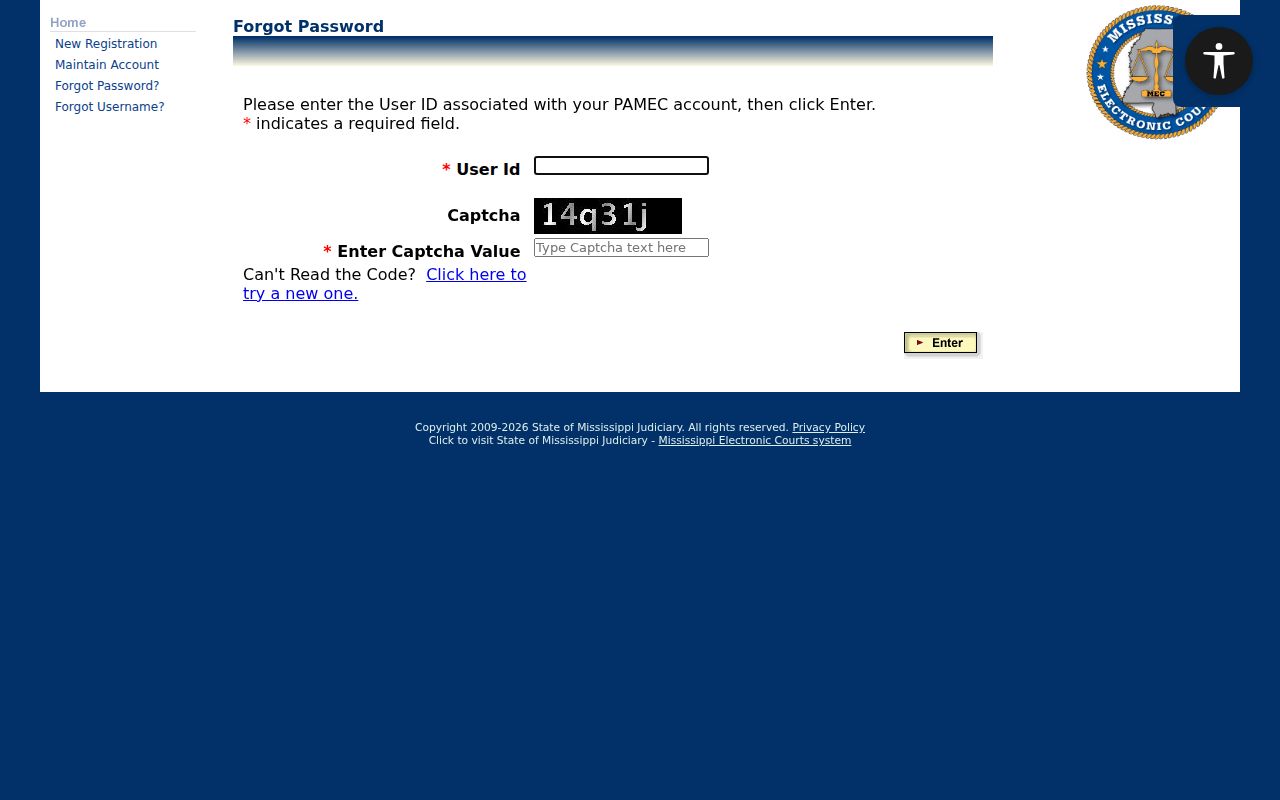 Newton County case search PAMEC password recovery