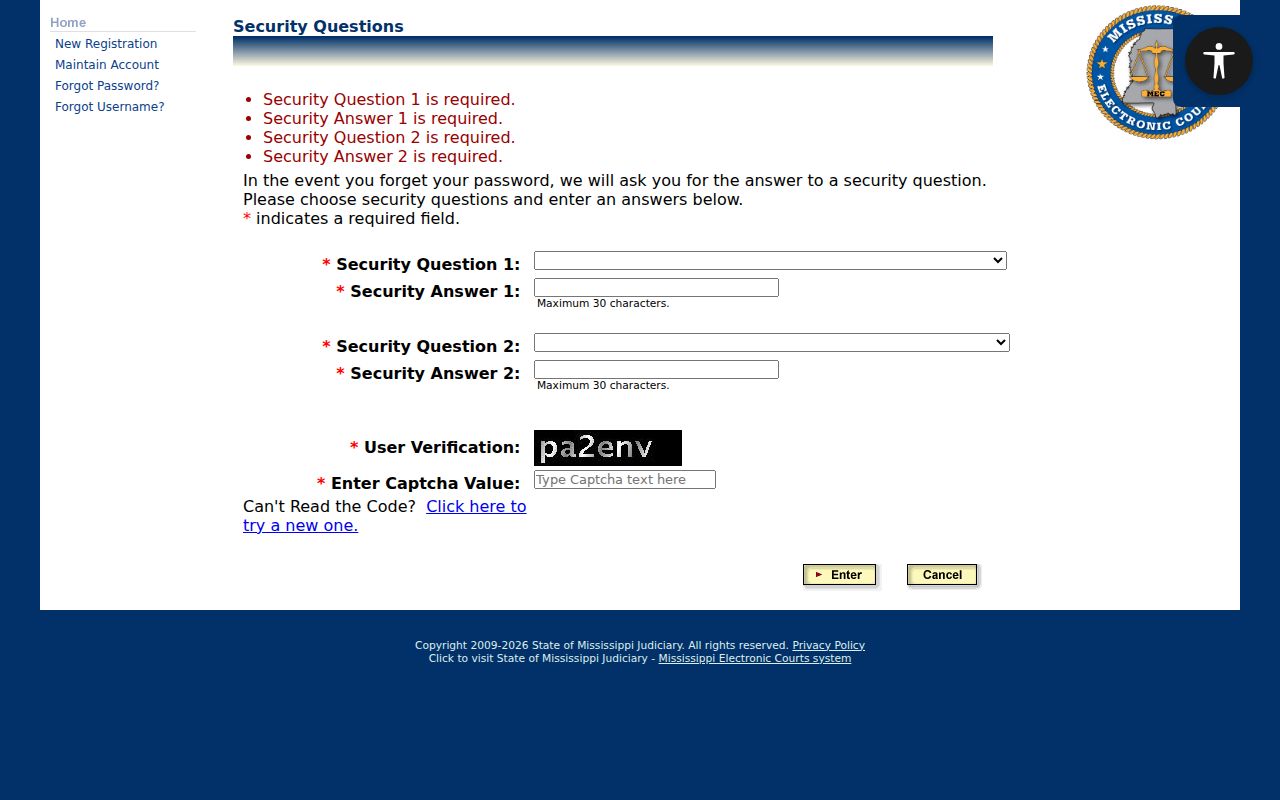 Newton County case search PAMEC security questions