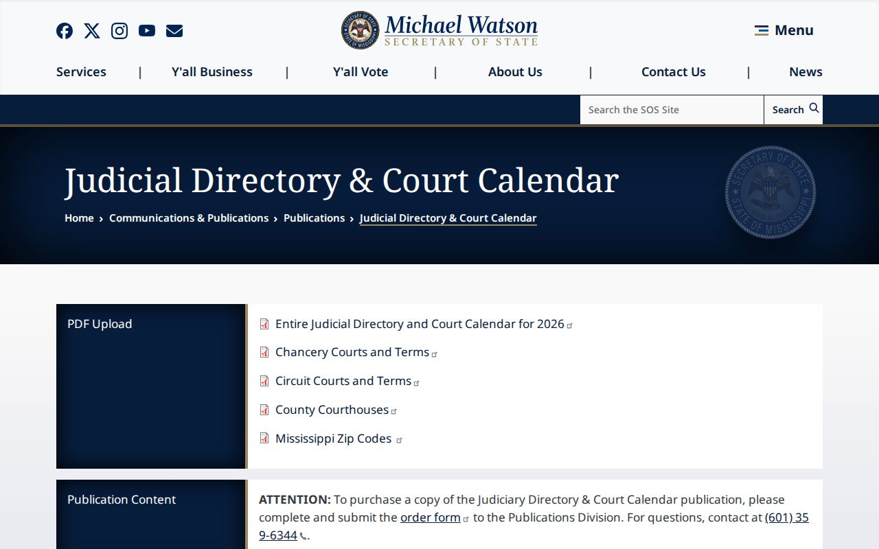 Newton County court docket Mississippi judicial calendar publications