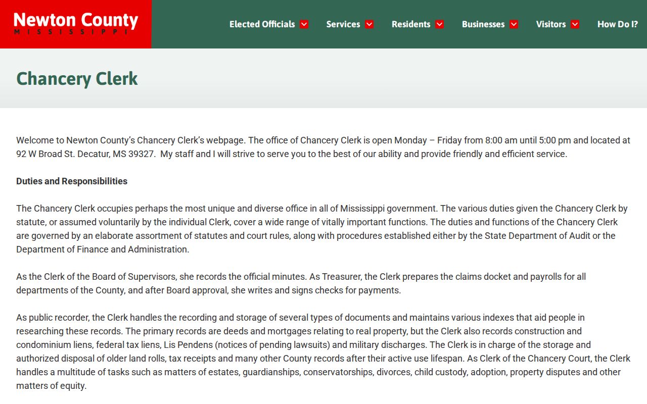 Newton County court docket Chancery Clerk records access